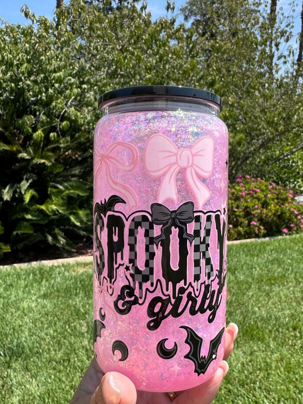Spooky and girly snow globe tumbler 16oz